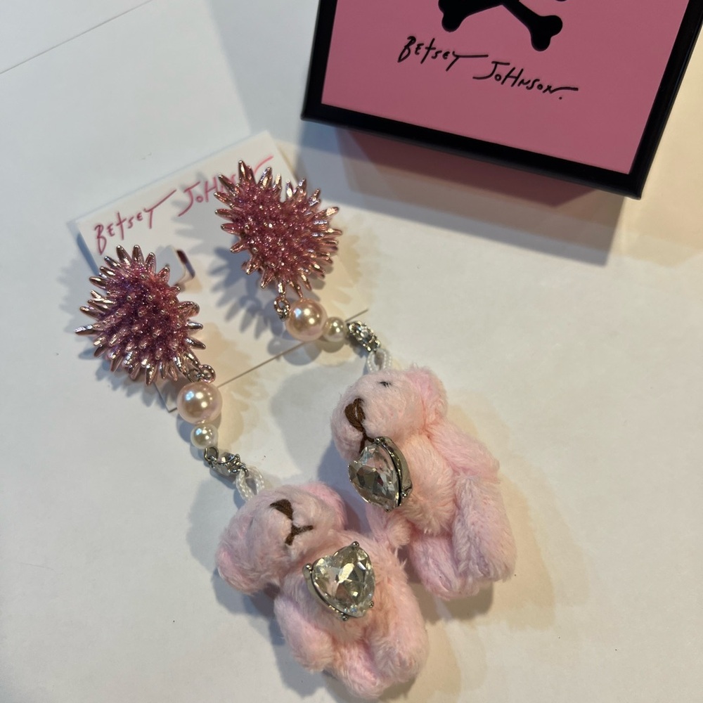 Betsey Johnson Pink Teddy Bear Earrings